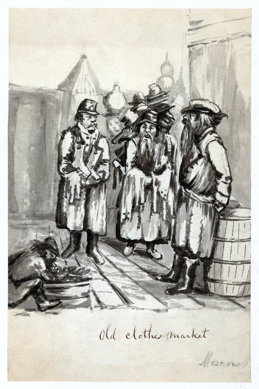 Mercado de Ropa Vieja, Moscú, publicado c.1862 de Bayard Taylor