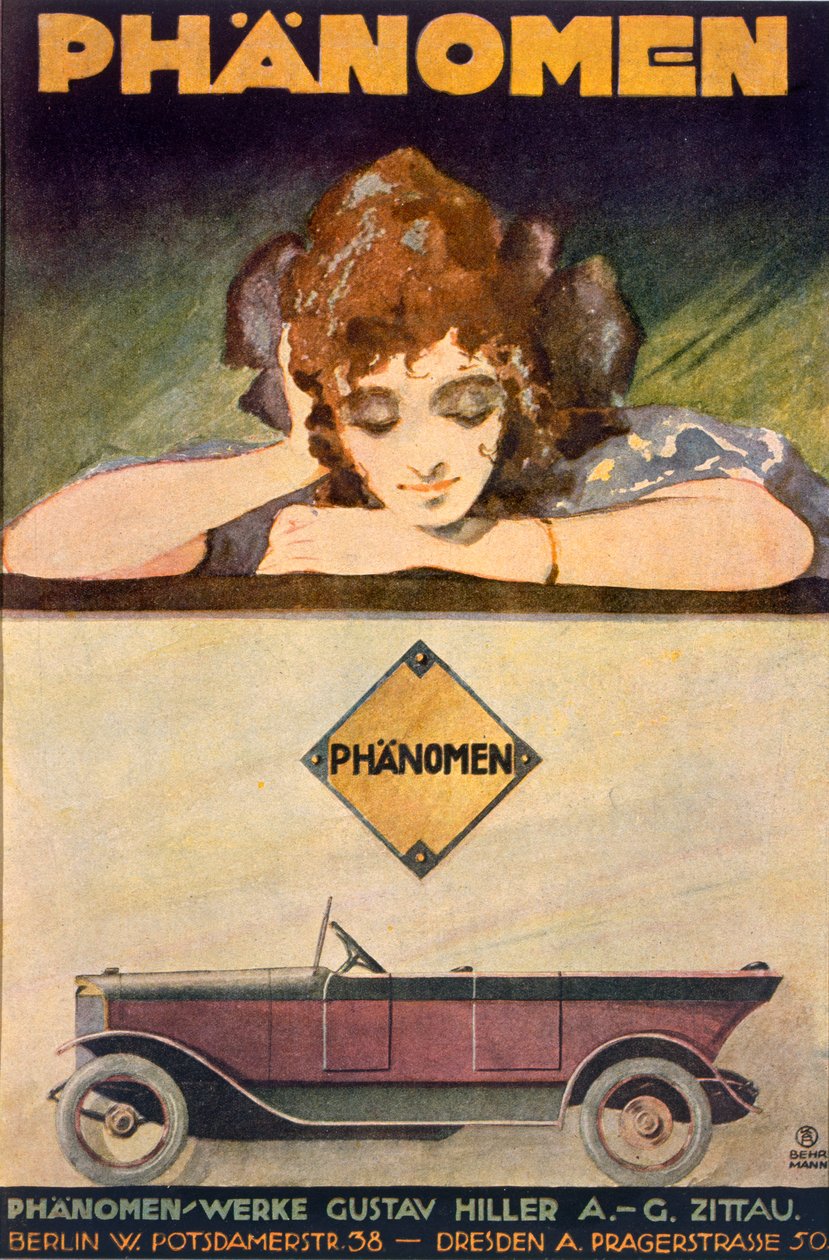 Anuncio para el coche Phanomen, 1907-27 de Behrmann