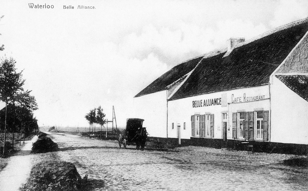 La Posada Belle Alliance, cuartel general de Napoleón durante la batalla de Waterloo, postal conmemorativa, c.1912 (fotolitografía) de Belgian Photographer