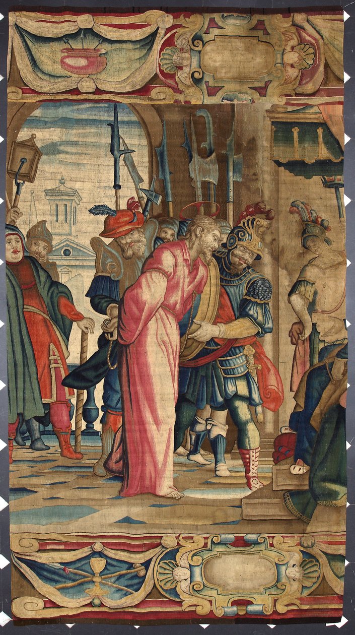 Tapiz de Cristo y Poncio Pilatos realizado en las manufacturas de Bruselas. Siglo XVI Genes, Musei di Strada Nuova de Belgian School