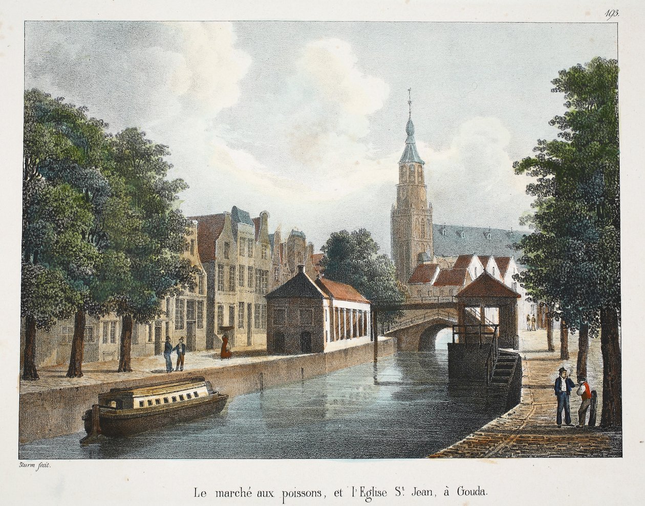 El mercado de pescado y la Iglesia de San Juan en Gouda, c.1895 (fotochrom) de Belgian School