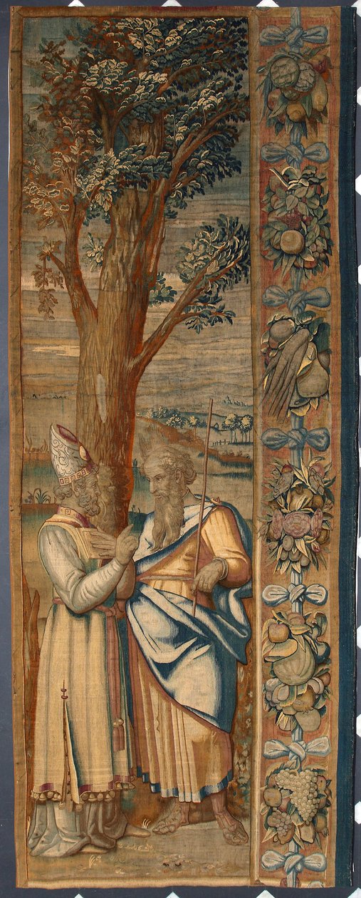Tapiz Moise et Jethro de Dionys Martensz según los cartones de Luca Cambiaso (1527-1584) y realizado en las manufacturas de Bruselas 1561-1564 Dim. 390x585,5 cm Genes, Musei di Strada Nuova de Belgian School