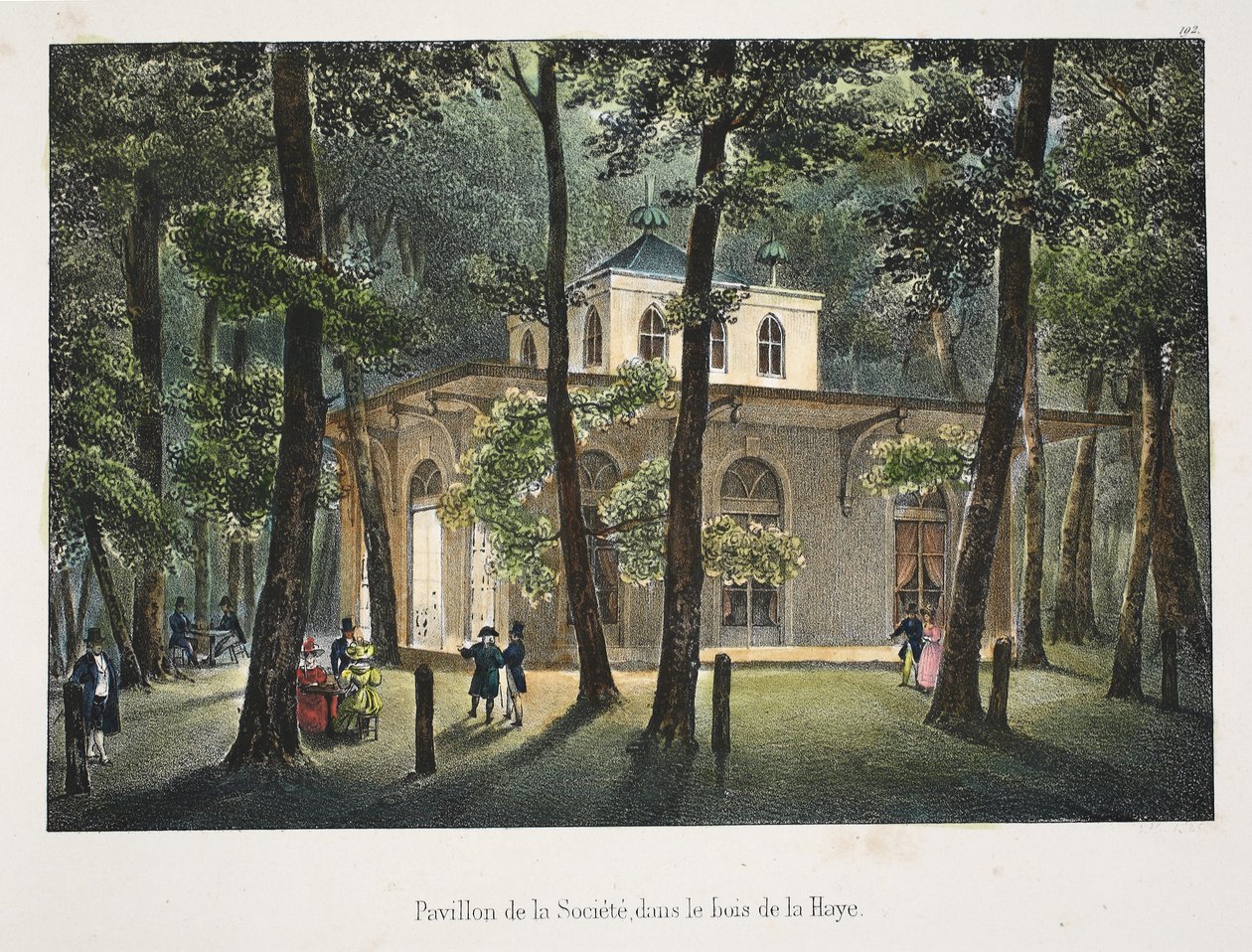 Pabellón de la Sociedad, en el bosque de La Haya, c.1895 (fotochrom) de Belgian School