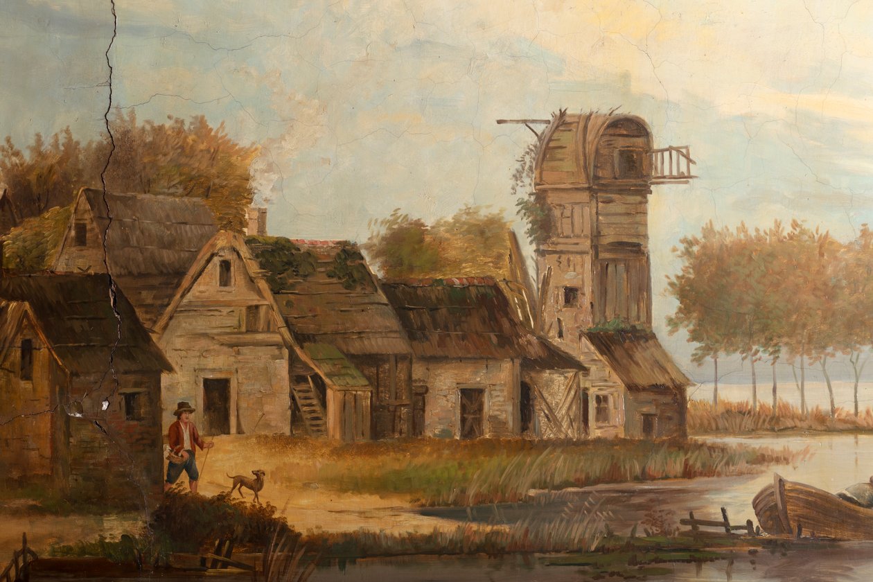 Segunda sala del fondo, sala de reuniones, murales con escenas rurales en estilo clásico, probablemente de hacia 1810, escena 3 de Belgian School