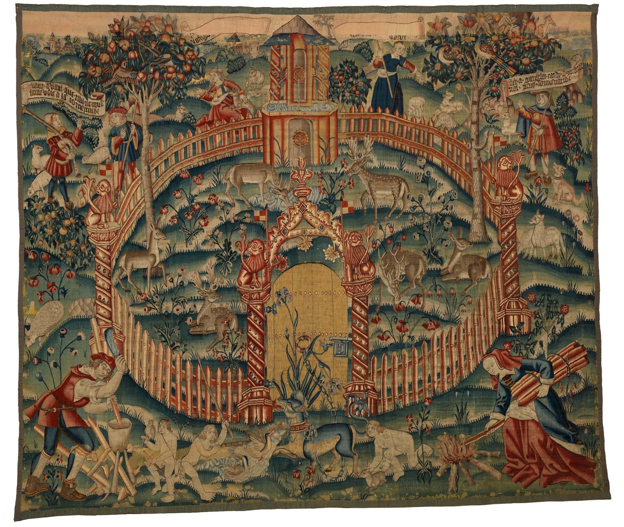 Tapiz, Park au Cerfs, realizado en Tournai, Bélgica, c.1500 (lana) de Belgian School