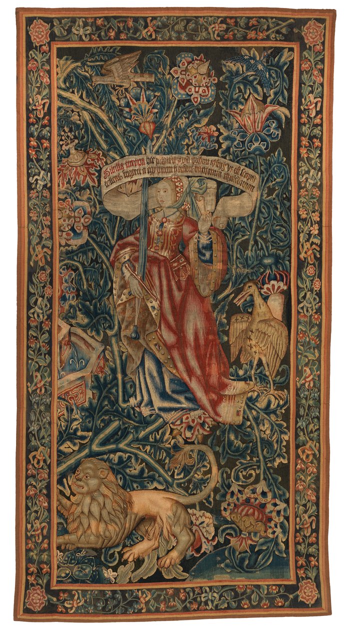 Tapiz, Sibylla Europa (uno del conjunto de seis Sibilas que comprende 46.134 a 45.139) llamado "Los tapices de Rothamsted". Fabricado en Flandes, Tournai o Bruselas, Bélgica, c.1530 (lana) de Belgian School