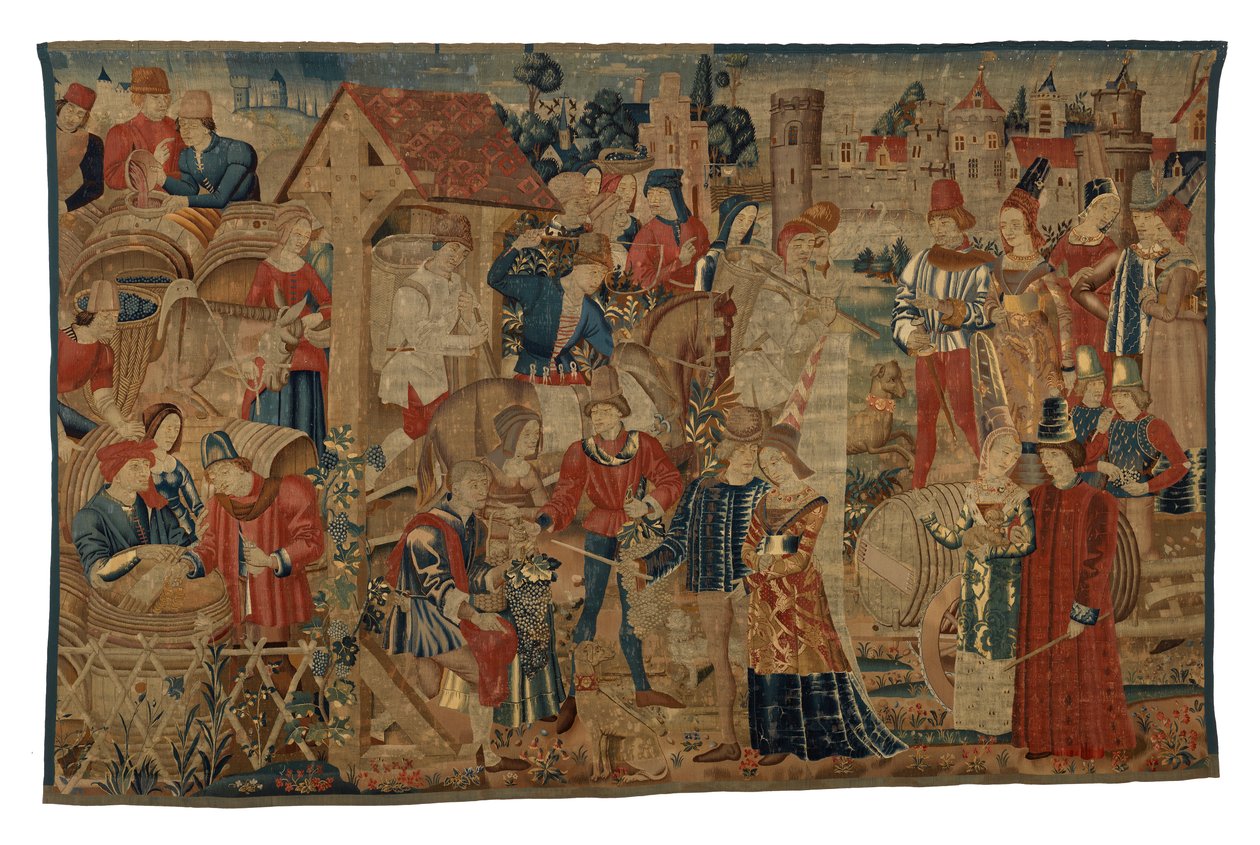 Tapiz que representa a viñadores, de Tournai, c.1460-70 (lana) de Belgian School