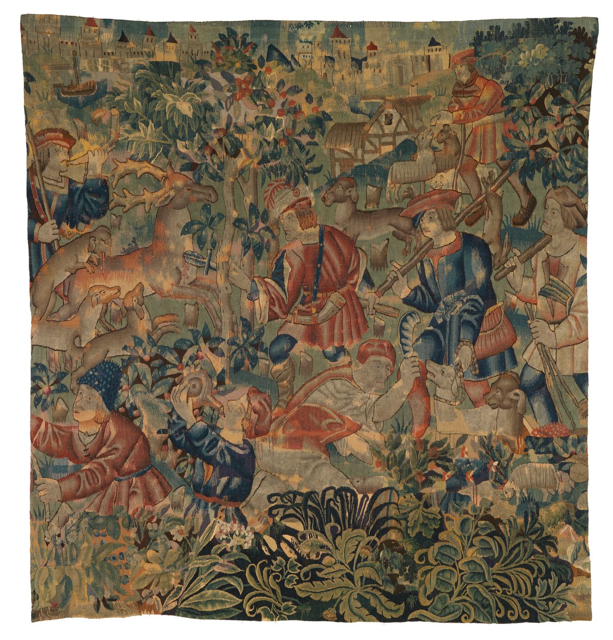 Tapiz con escenas de caza, posiblemente de Tournai, c.1500 (lana) de Belgian School