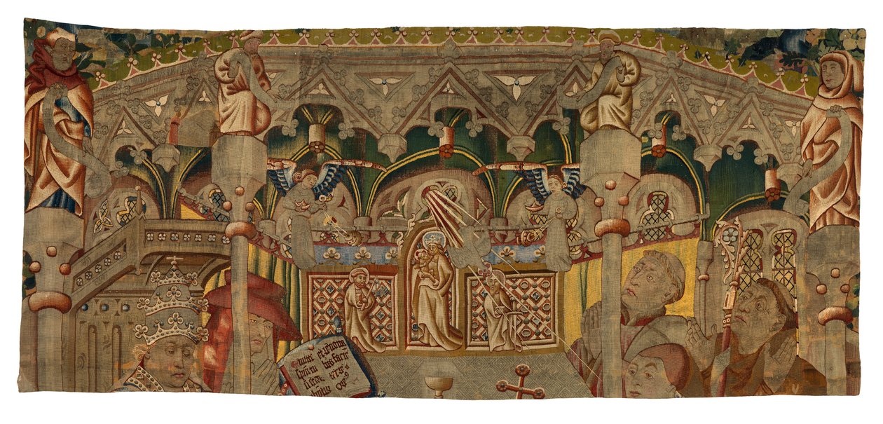 Fragmento de tapiz que representa el Milagro del Santísimo Sacramento, realizado en Tournai (Bélgica). de Belgian School