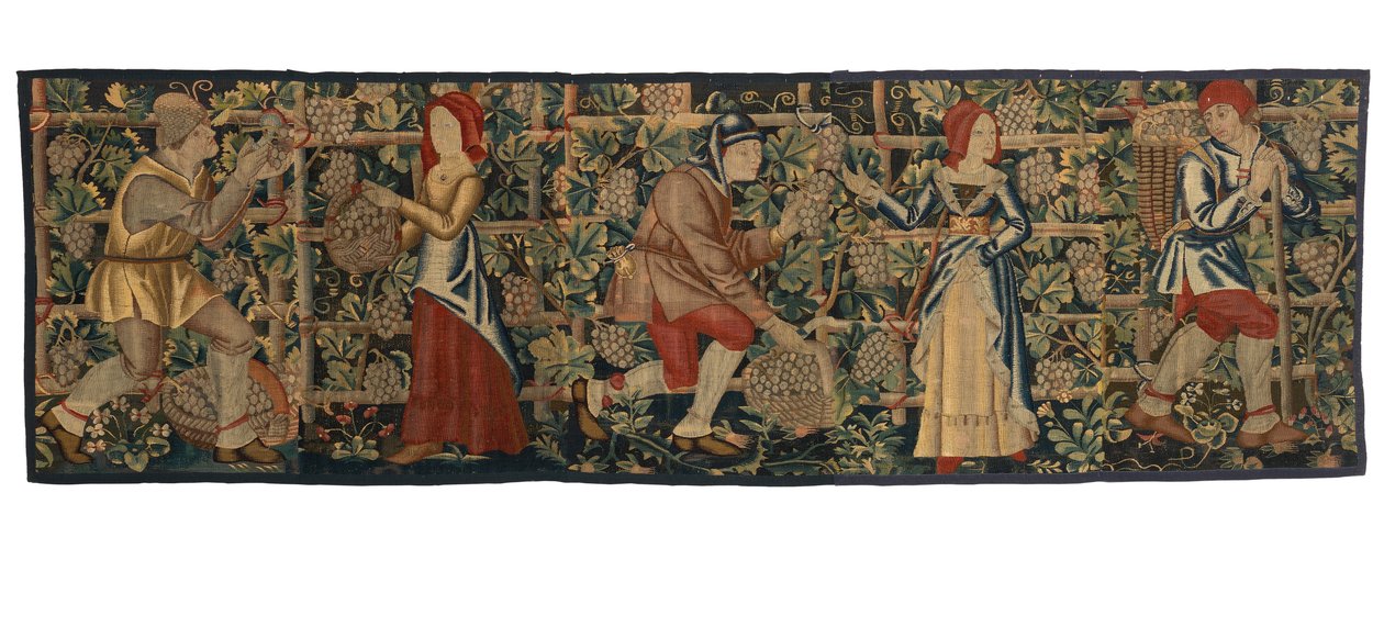 Fragmento de tapiz que representa a viñadores, posiblemente de Tournai, c.1460-70 (lana) de Belgian School
