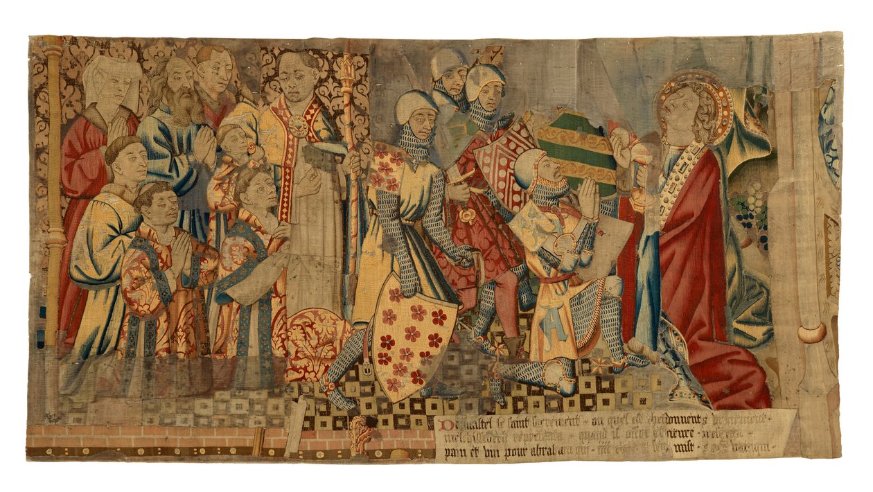 Fragmentos de un tapiz que representa Los Siete Sacramentos, realizado en Tournai, Bélgica. de Belgian School