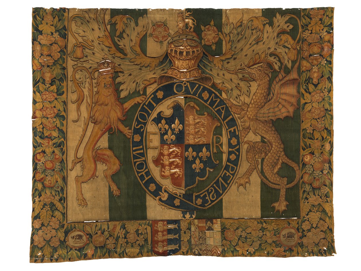 Tapiz con las armas reales de Eduardo VI y las armas de le Grys, realizado probablemente en Enghien, Flandes, Bélgica, c.1547-53 (lana) de Belgian School