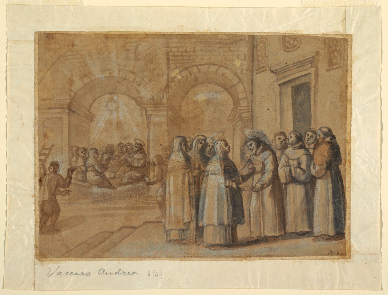 Dibujo, Encuentro de los santos Francisco y Clara, hacia 1630 de Belisario Corenzio