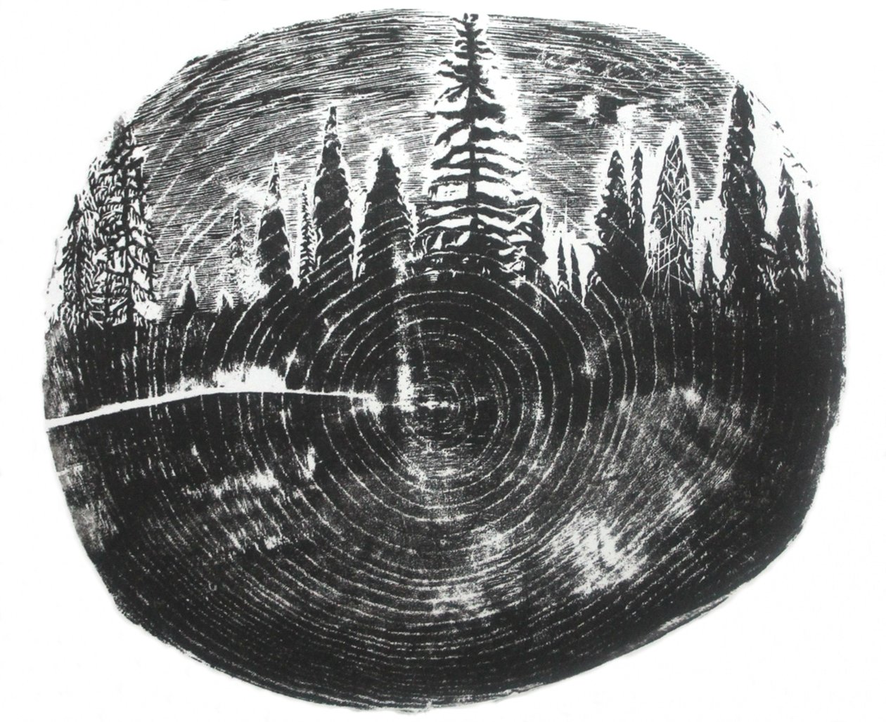 Dos bosques, 2016 (grabado en madera sobre papel) de Bella Larsson