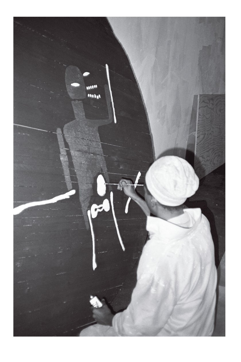 Jean-Michel Basquiat pintando "Record", Area, Nueva York de Ben Buchanan