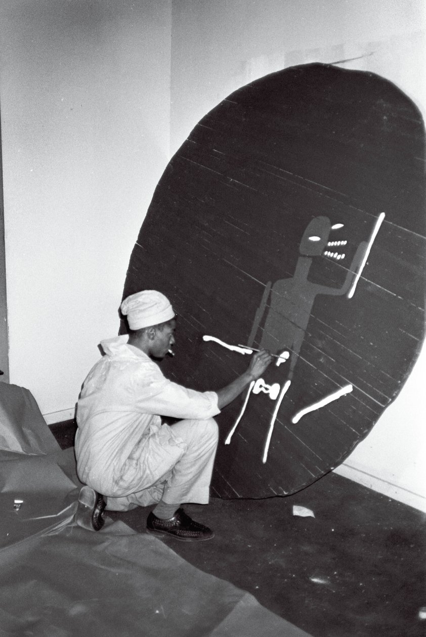 Jean-Michel Basquiat pintando "Record", Area, Nueva York de Ben Buchanan