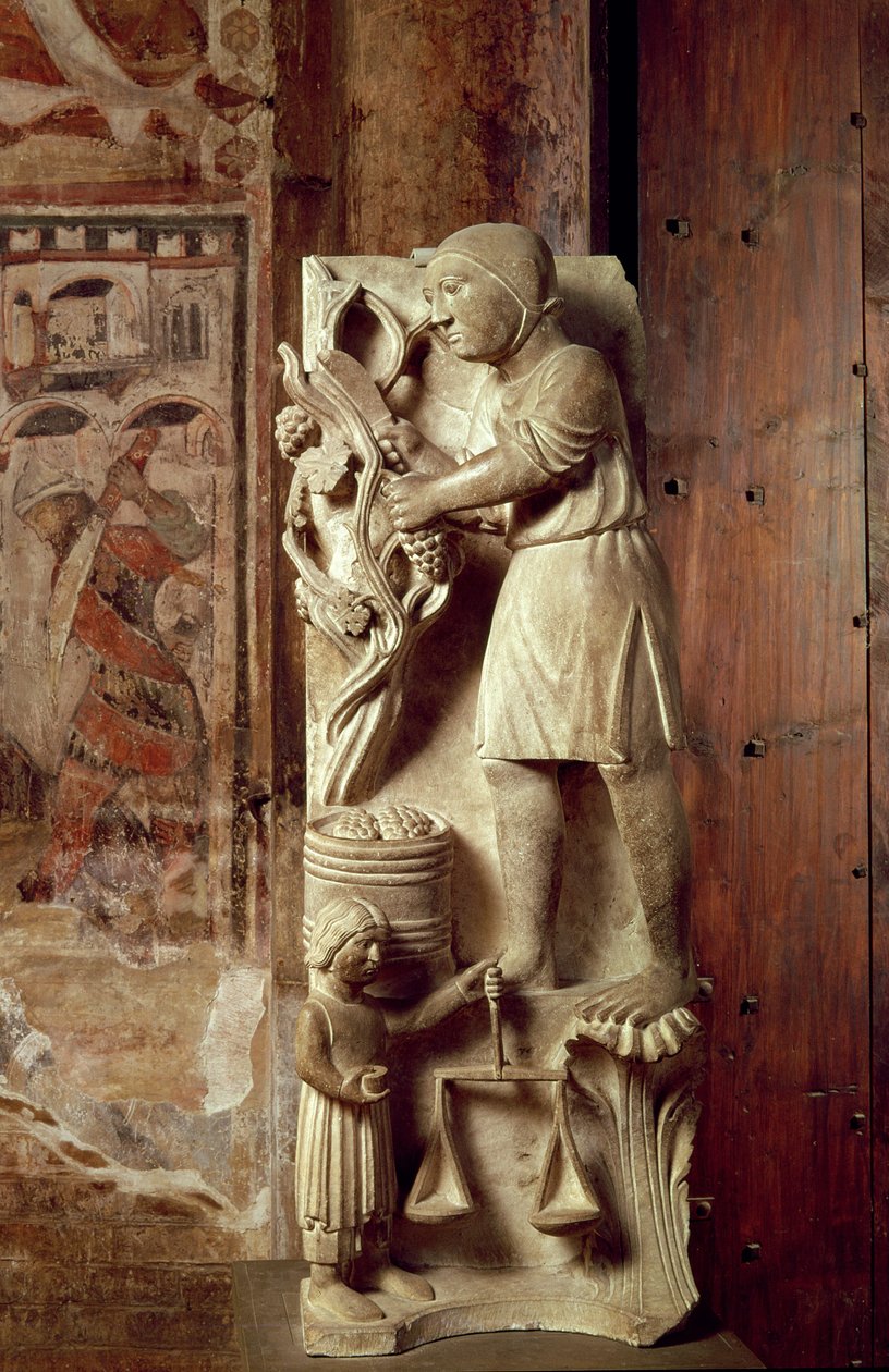 Cosecha de uvas: septiembre de un calendario de estatuas de los trabajos de los meses, c.1200 de Benedetto Antelami