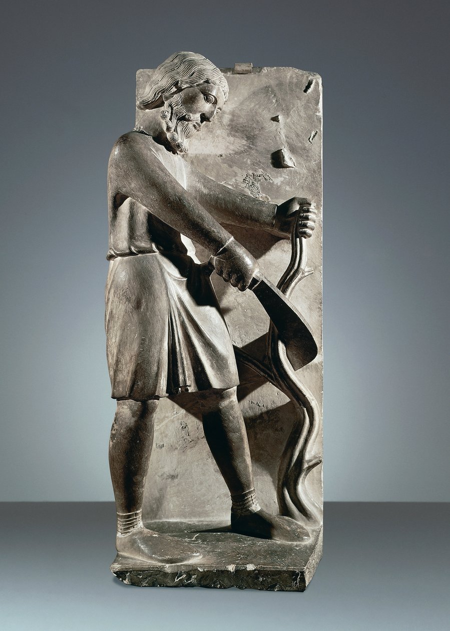 Diciembre, estatua del Ciclo de los Meses, Baptisterio de Parma de Benedetto Antelami