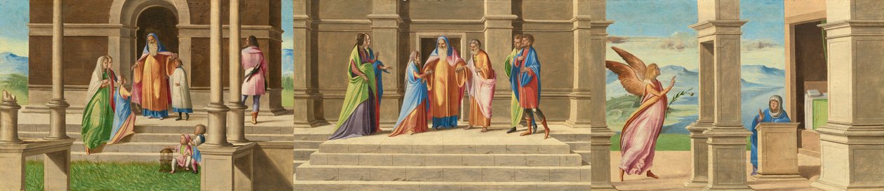 La presentación y matrimonio de la Virgen, y la Anunciación, 1520-1525 de Benedetto Diana