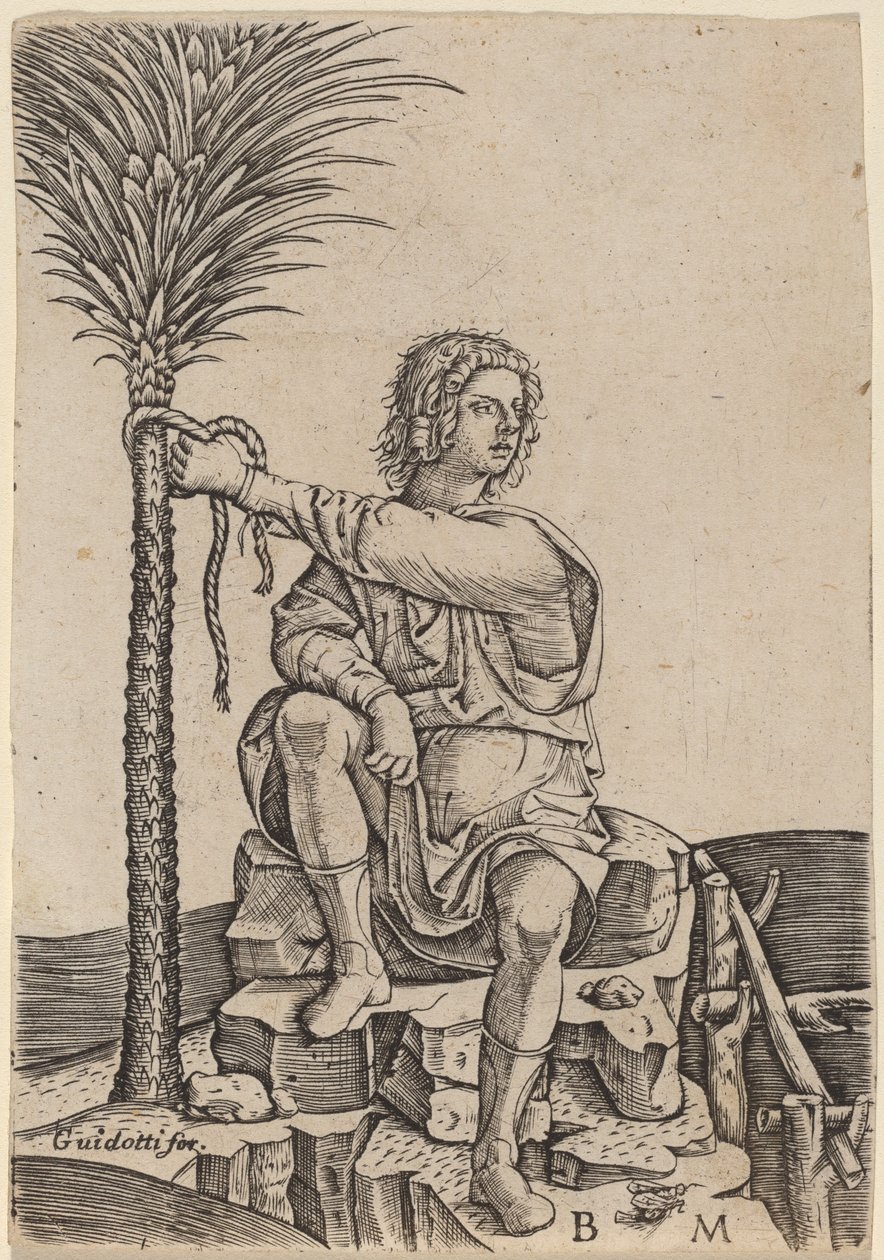 Hombre sentado junto a una palmera de Benedetto Montagna