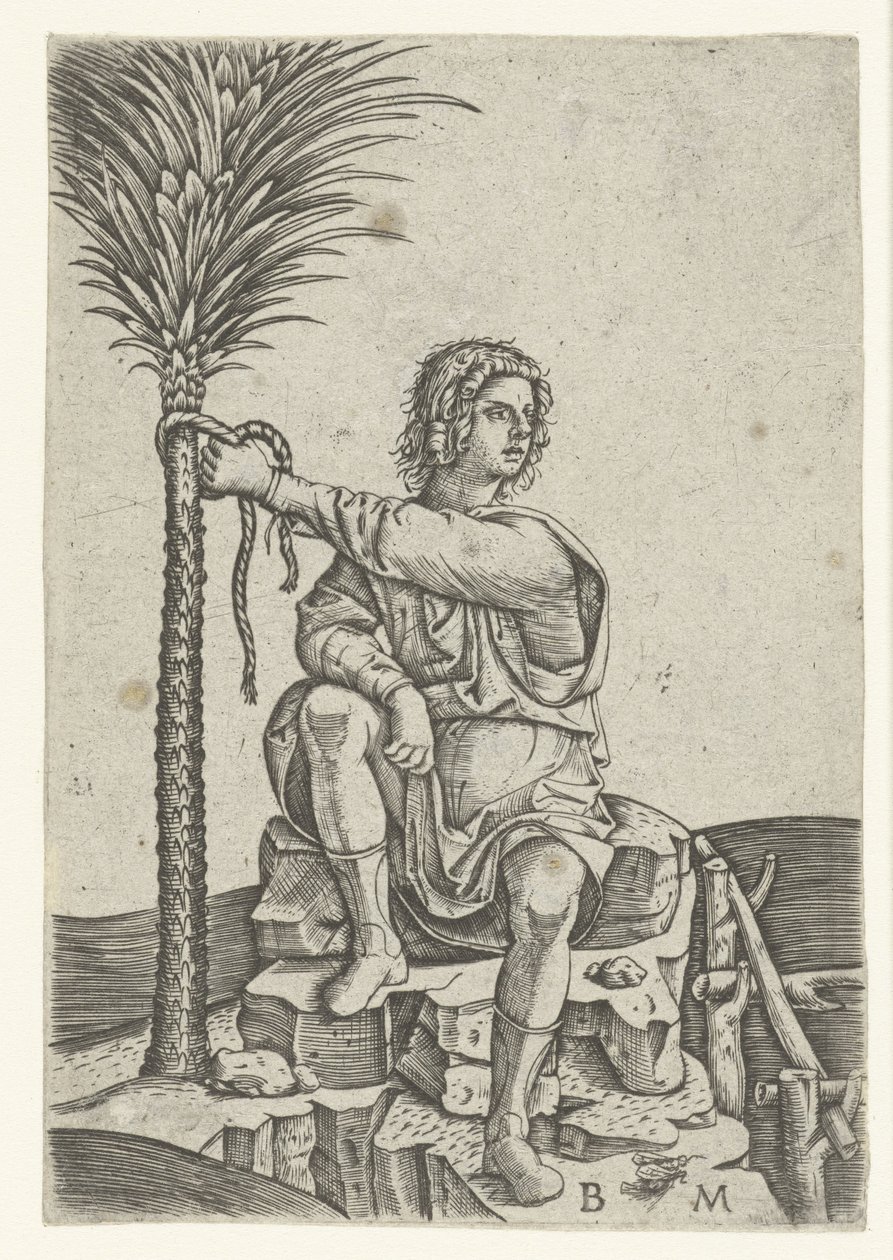 hombre que sienta, por, palmera de Benedetto Montagna