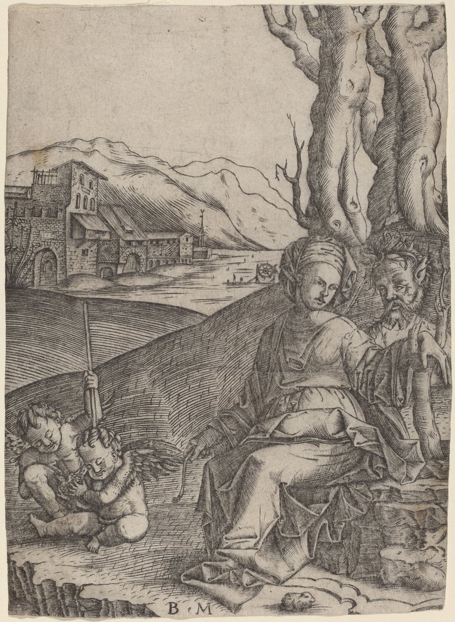 Mujer y Sátiro con Dos Cupidos de Benedetto Montagna