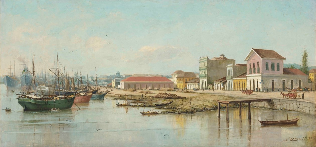 Benedito Calixto - Porto do Bispo, Santos, SP, visto desde el mar, 1887 de Benedito Calixto