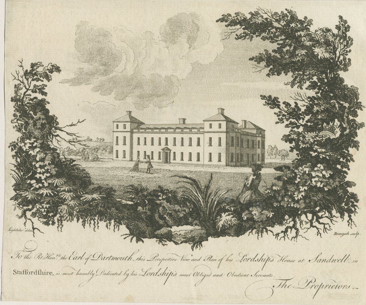 Sandwell Park - Hall: grabado en placa de cobre, s.f. [c. 1770] de Benezech