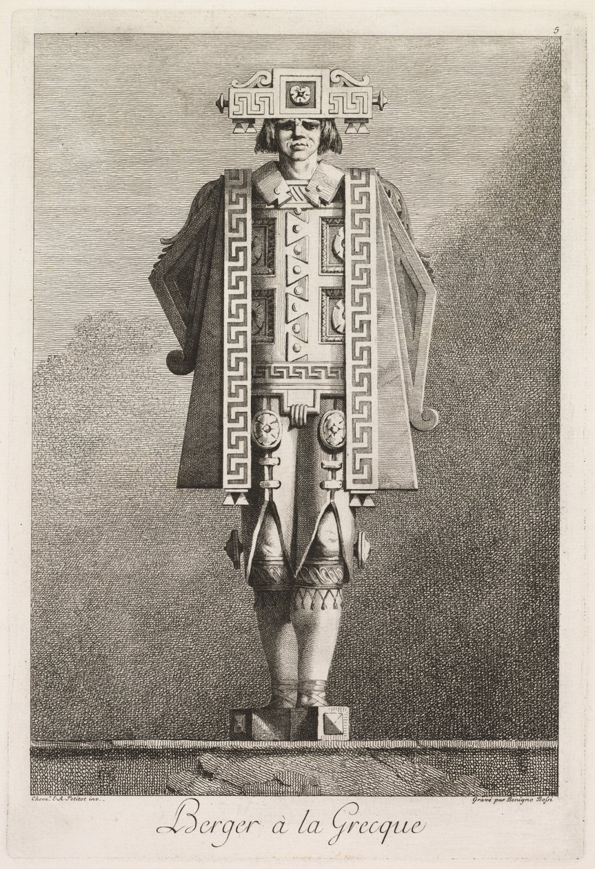 Mascarada a la griega: Pastor a la griega, Placa 5, 1771 de Benigno Bossi