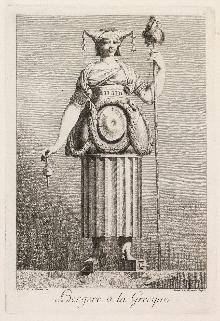 Mascarada a la Griega: Pastora a la Griega, Placa 4, 1771 de Benigno Bossi
