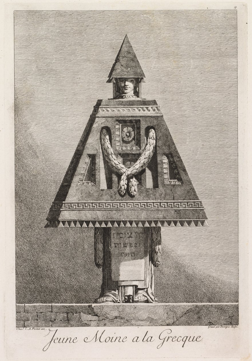 Mascarada a la griega: Joven monje a la griega, lámina 9, 1771 de Benigno Bossi