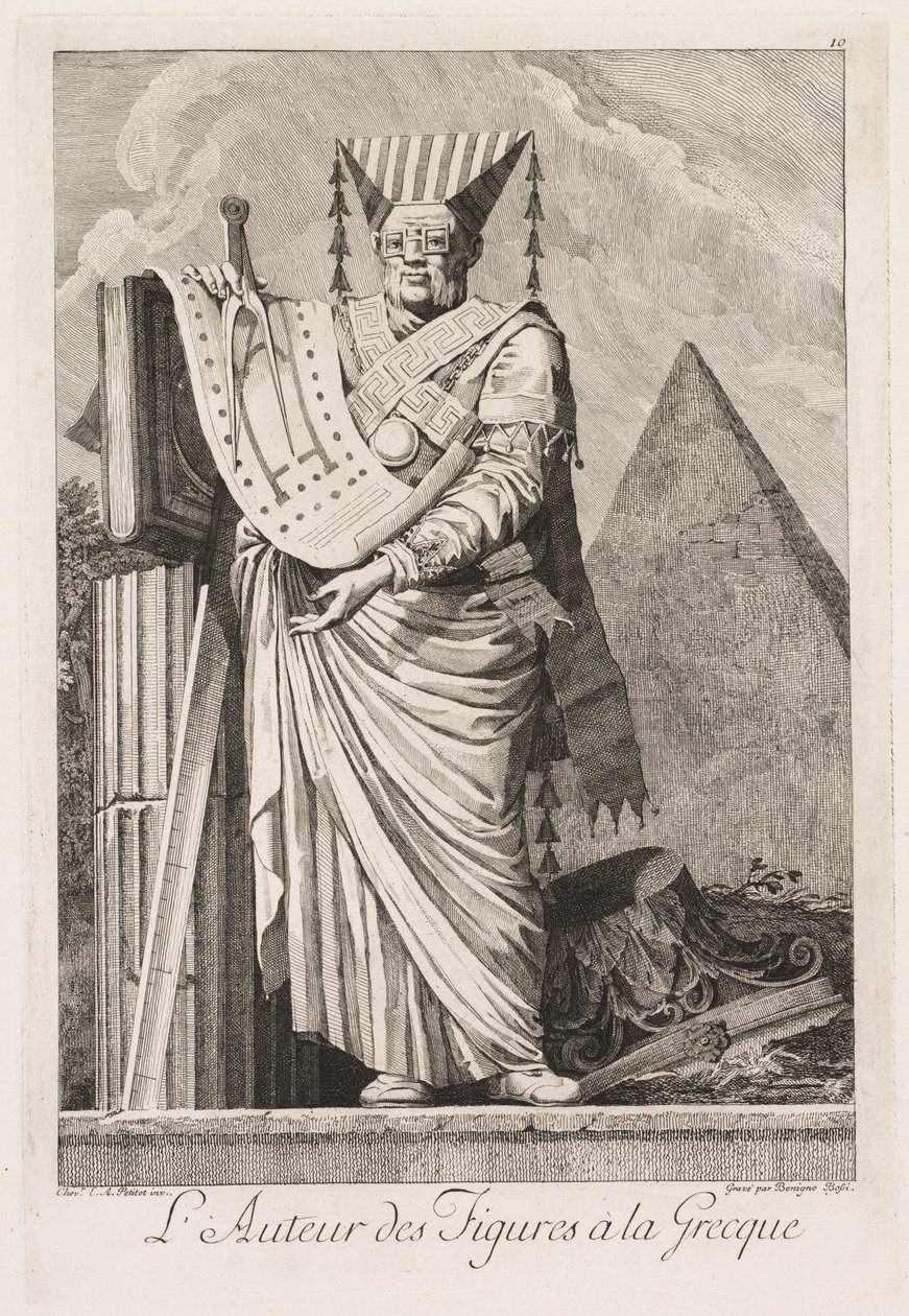 Mascarada a la Griega: El Autor de las figuras a la Griega, Lámina 10, 1771 de Benigno Bossi