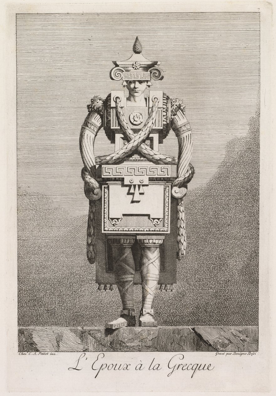 Mascarada a la griega: El esposo a la griega Placa 7, 1771 de Benigno Bossi