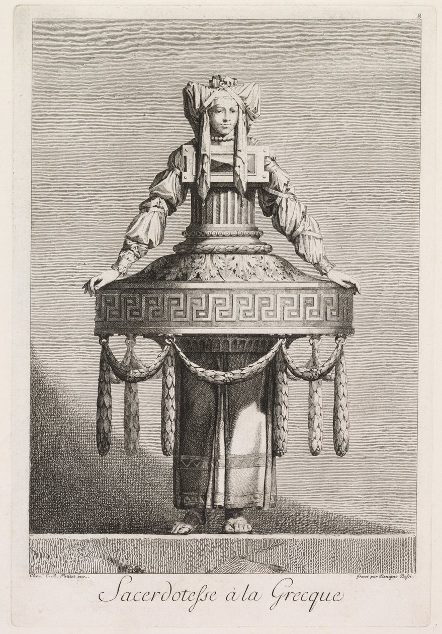 Mascarada a la griega: Sacerdotisa a la griega, Placa 8, 1771 de Benigno Bossi