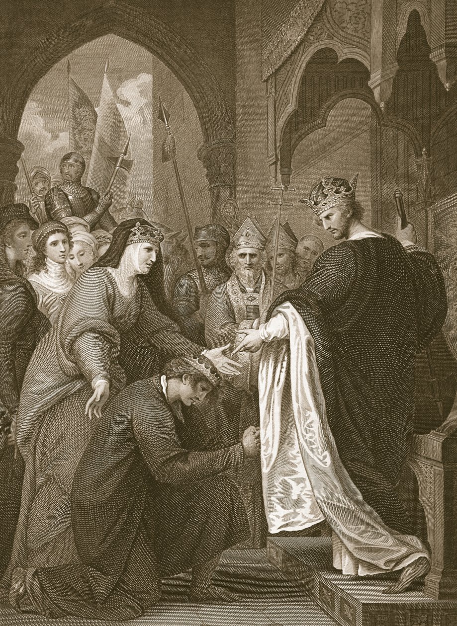 La sumisión de P. John a Ricardo I, grabado por J. Stow, ilustración de 