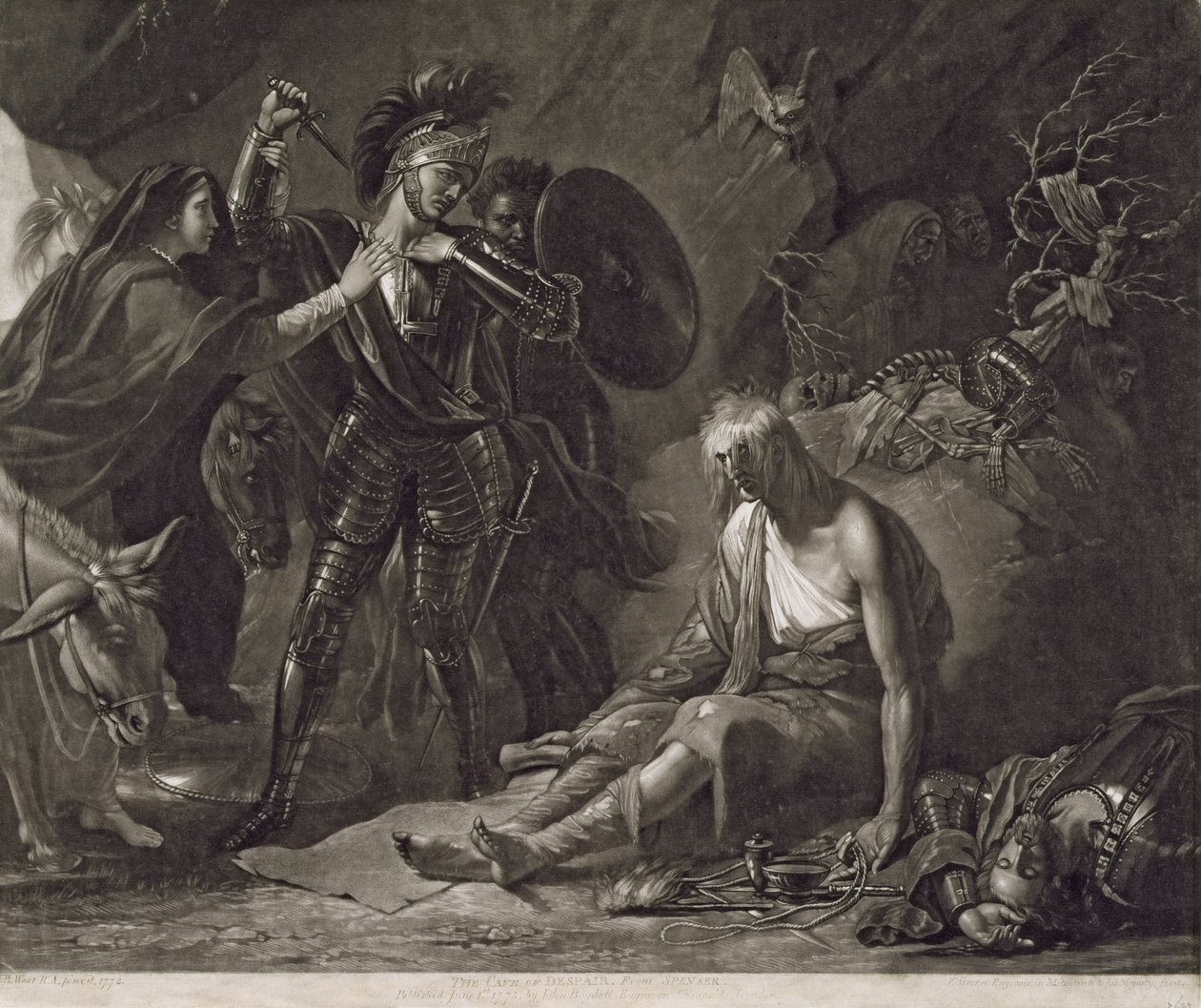 La cueva de la desesperación, de Spenser, grabado por Valentine Green de Benjamin West