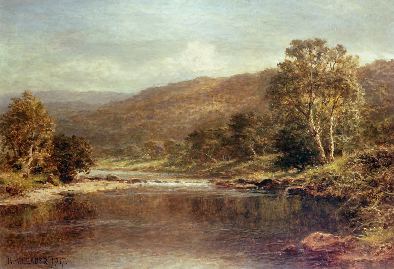 Escena de río galés de Benjamin Williams Leader