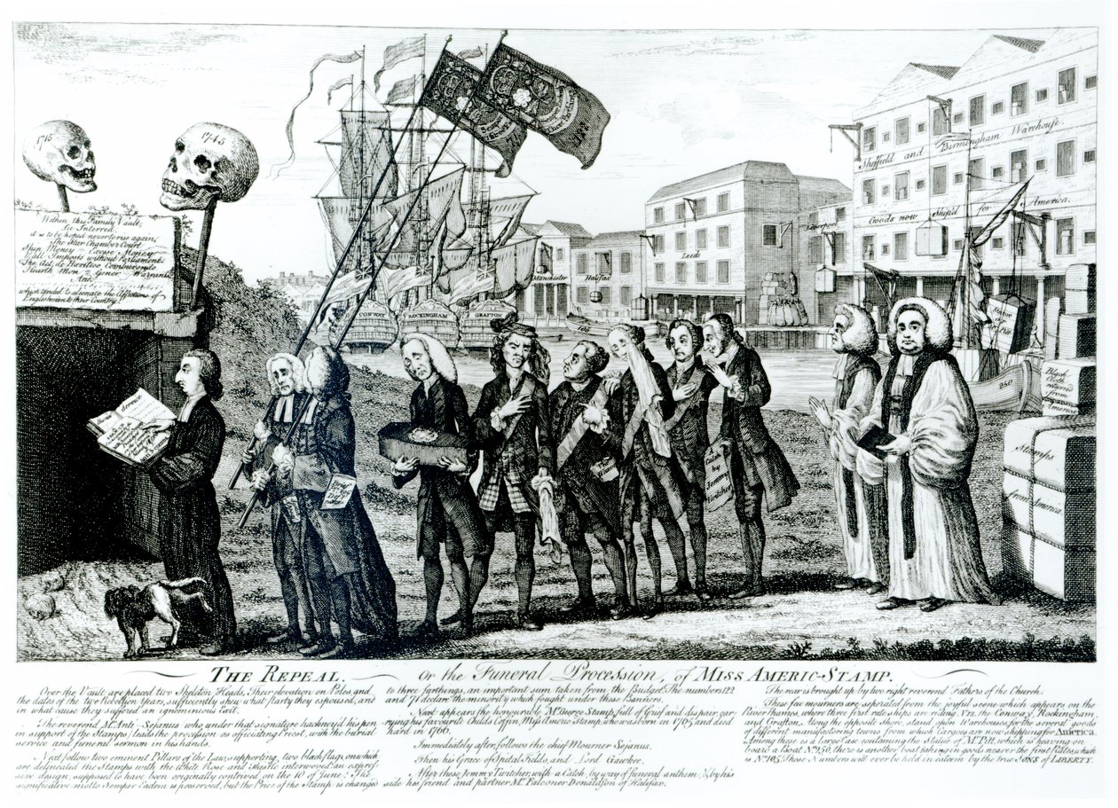La derogación, o la procesión fúnebre de Miss Americ-Stamp, pub. 1766 de Benjamin Wilson