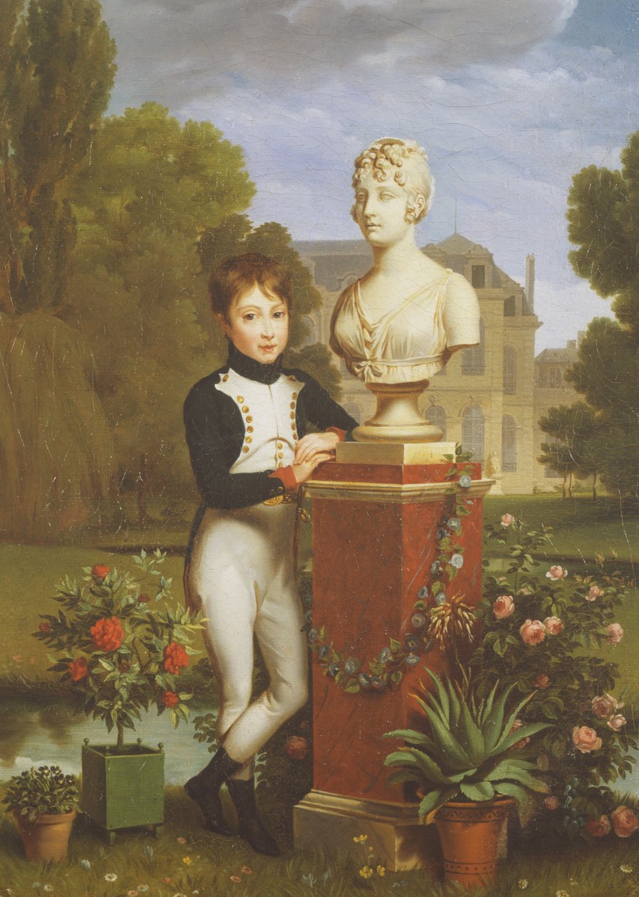 Napoleón Achille Murat apoyado en un busto de su madre de Benjamin de Rolland