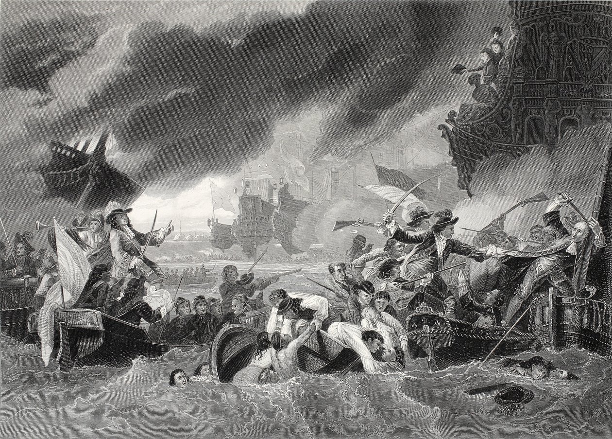 Batalla de La Hogue, grabado por W. French de Benjamin (after) West