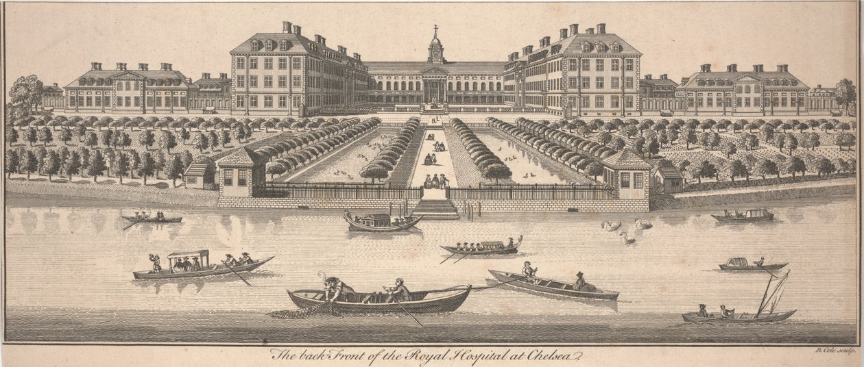 La parte trasera del Hospital Real en Chelsea, publicado 1756 de Benjamin Cole