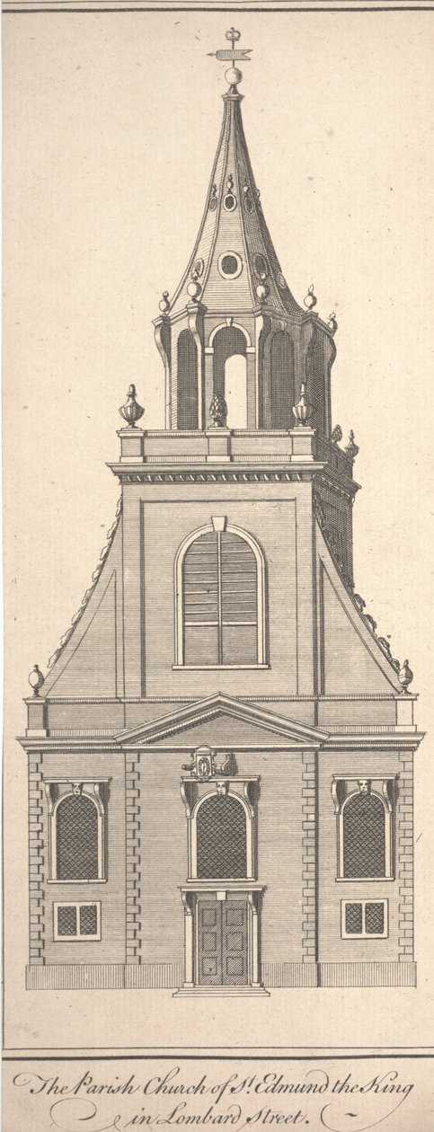 Iglesia parroquial de San Edmundo el Rey en Lombard Street, hacia 1750 (grabado) de Benjamin Cole