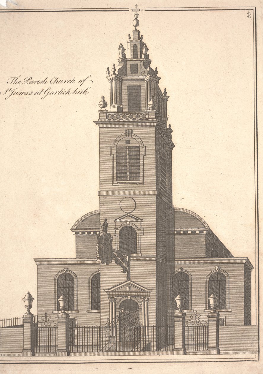 La iglesia parroquial de St. James Garlickhythe, c.1750 de Benjamin Cole