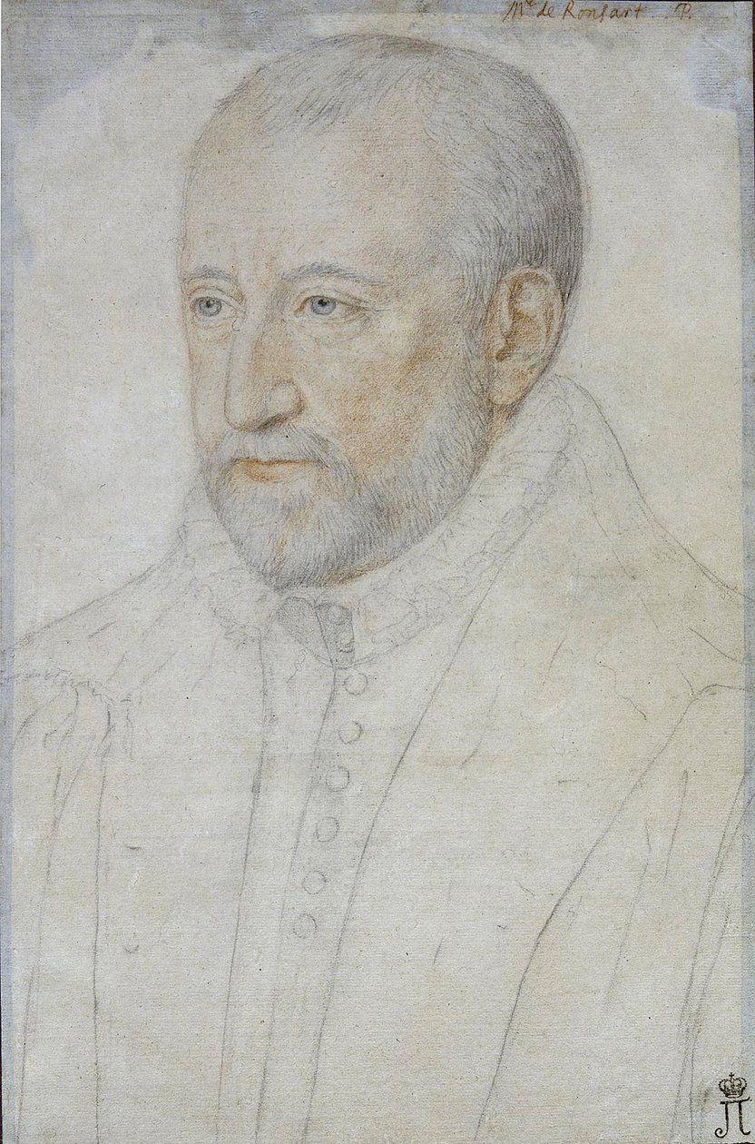 Retrato de Pierre de Ronsard (1524-1585) par Foulon, Benjamin (ca 1550-ca 1612). Tiza negra y sanguina sobre papel, tamaño : 33x23, Segunda mitad del siglo XVI, Hermitage del Estado, San Petersburgo de Benjamin Foulon