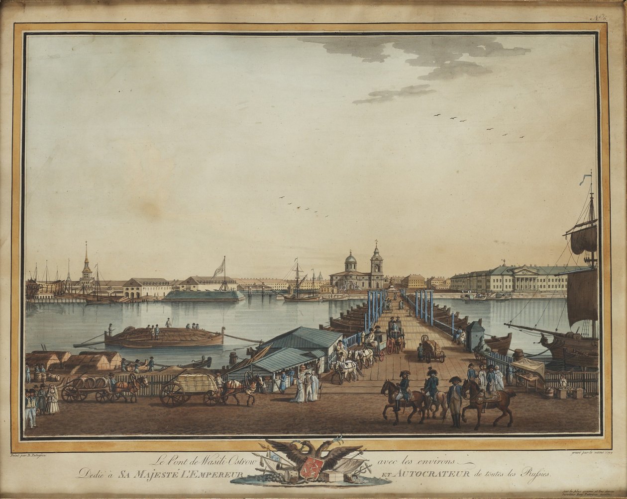 El Puente de Intercambio en la Isla Vasilievsky, 1799 de Benjamin Paterssen