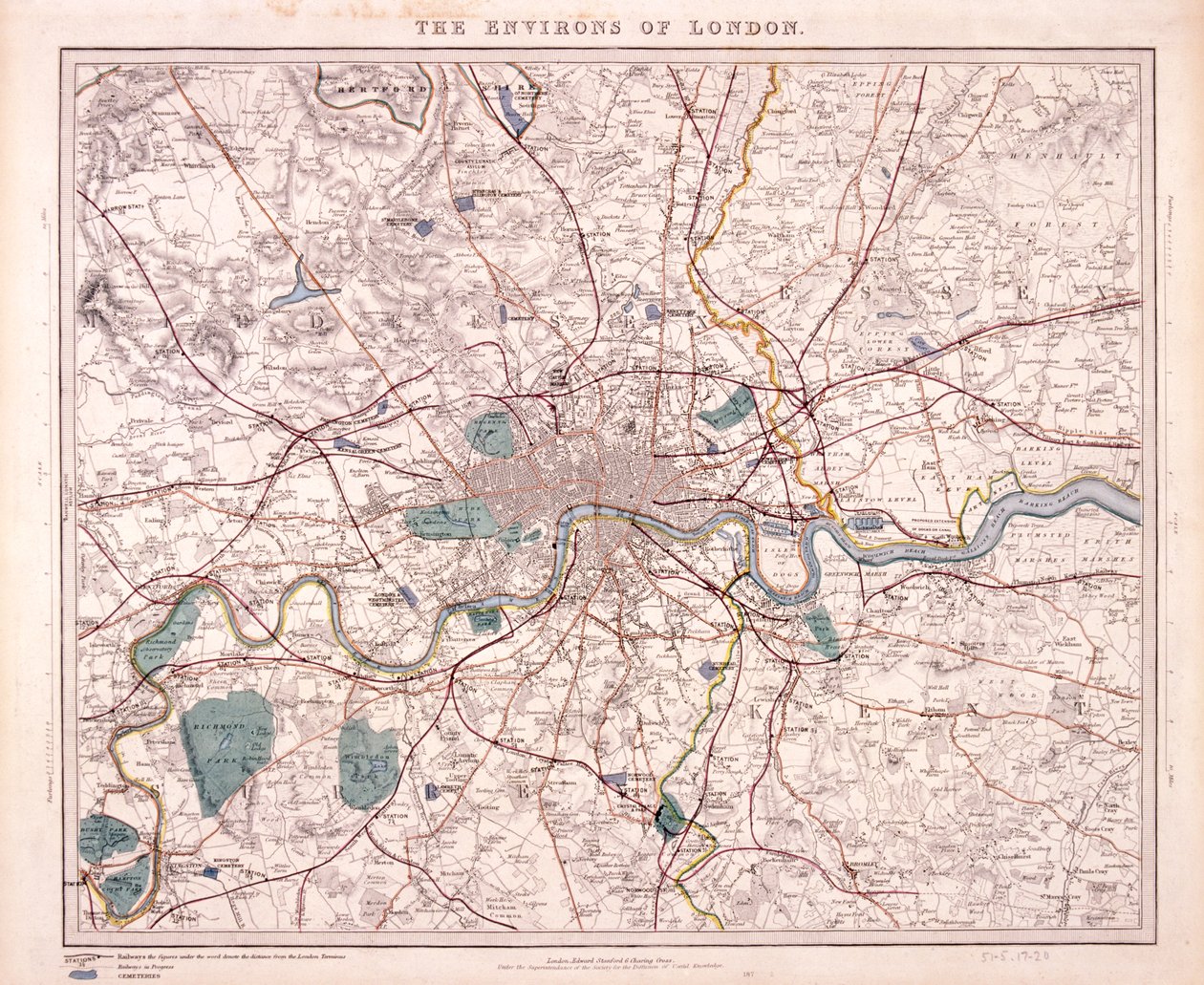 Mapa de Londres, c. 1860 de Benjamin Rees Davies