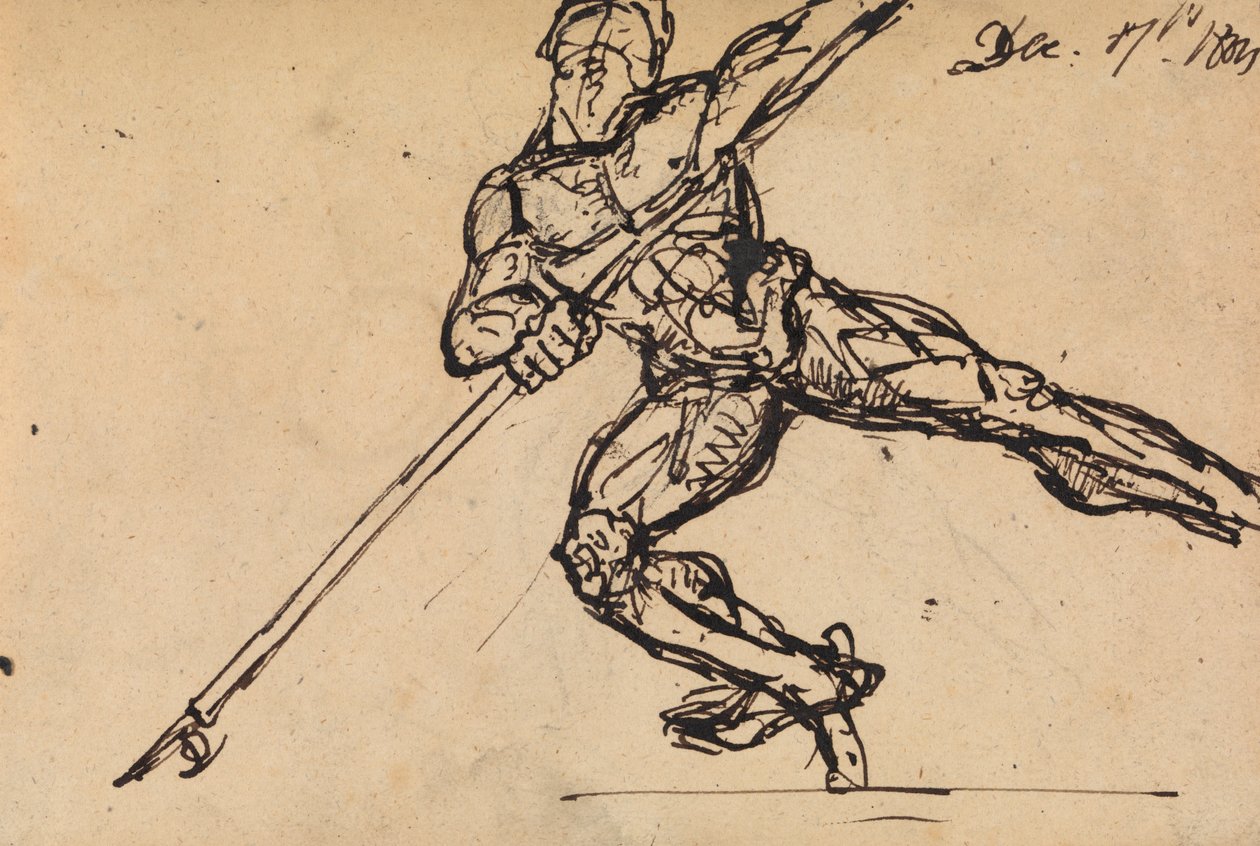 Figura Estudio de un varón desnudo con una lanza de Benjamin Robert Haydon