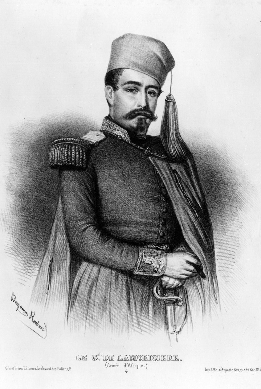 Retrato de Louis Jucault de Lamoriciere (1806-1865), general francés (dibujo) de Benjamin Roubaud
