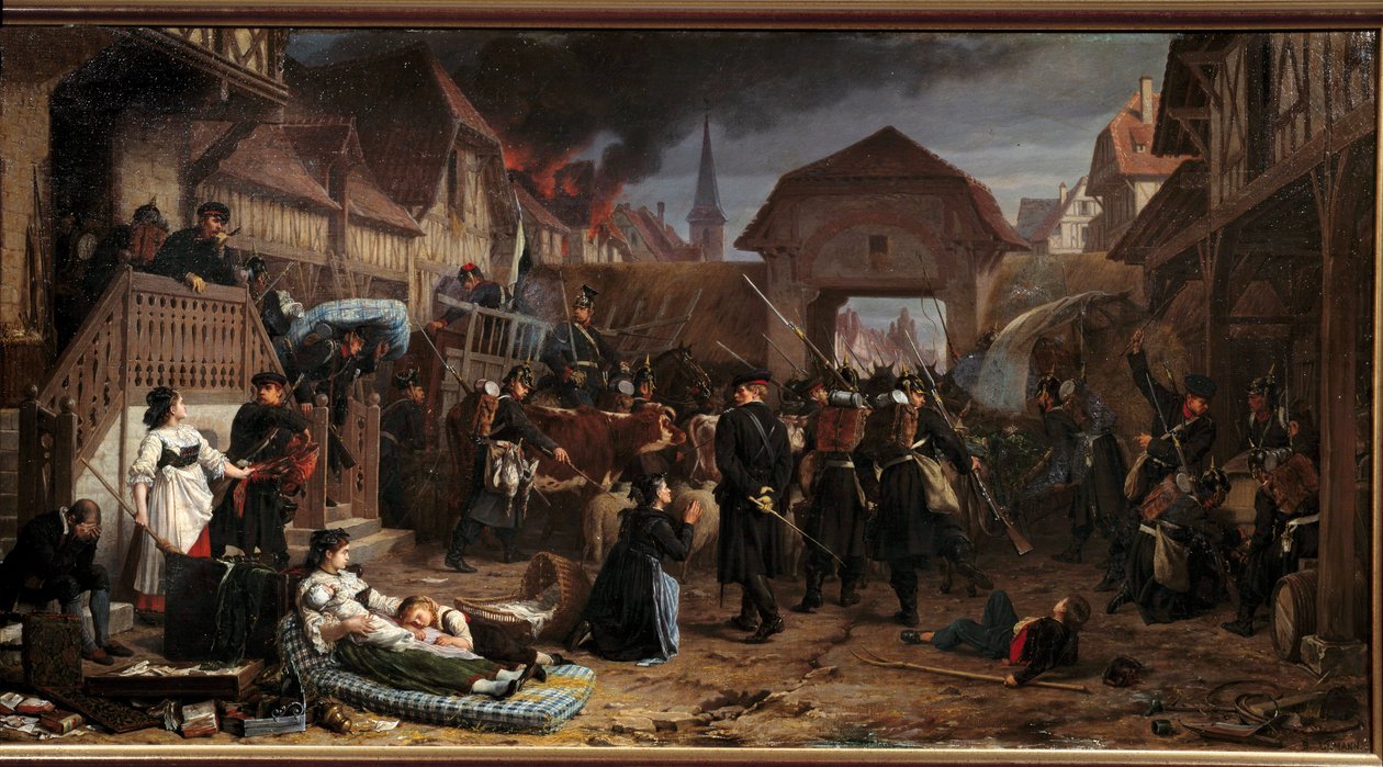 Guerra de 1870: "Las requisas en Reichshoffen" La batalla de Froeschwiller Woerth (Froeschwiller-Woerth) (o batalla de Reichshoffen) el 06/08/1870 vio la victoria de Prusia - Pintura de Benjamin Ullmann (1829-1884) 1871 Nancy, Musee historique Lorrai de Benjamin Ullmann