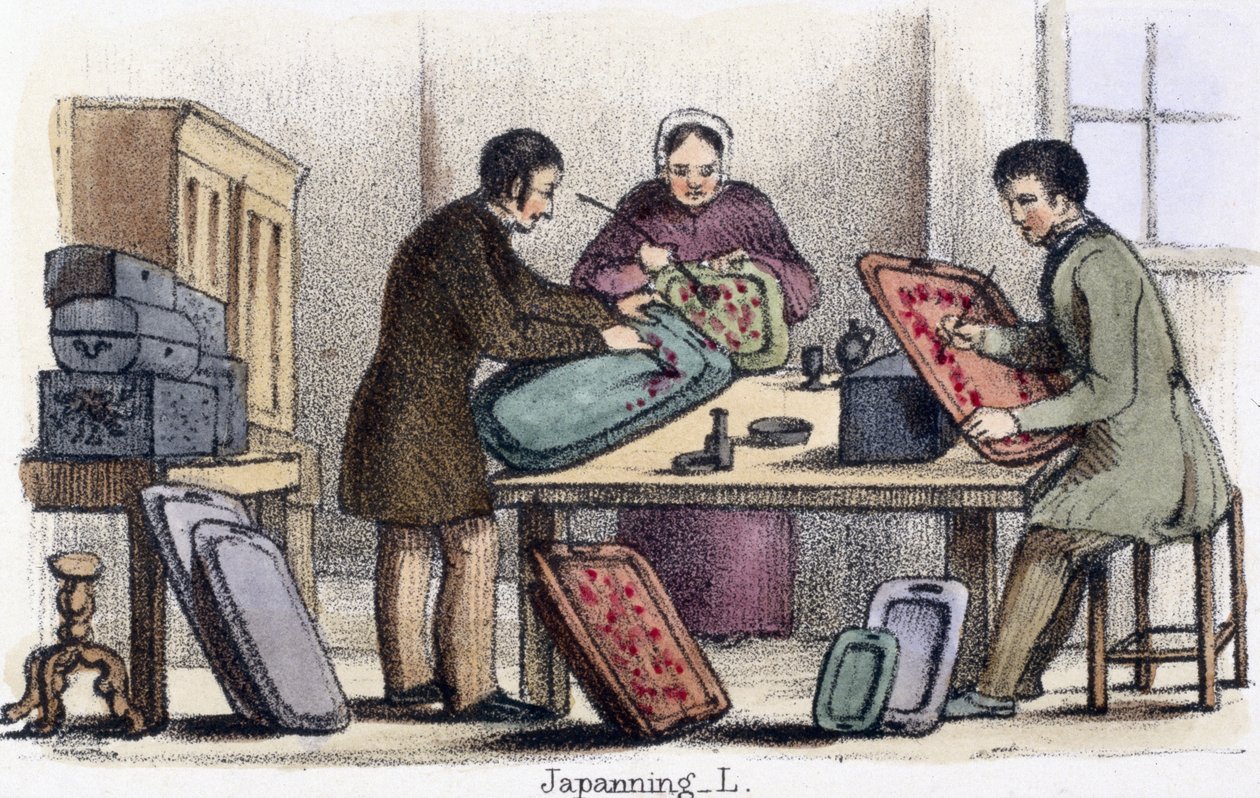 Japanning, de La cochinilla y los insectos de laca en Ilustraciones gráficas de animales - Mostrando su utilidad para el hombre en su empleo durante la vida y usos después de la muerte, c.1845 de Benjamin Waterhouse Hawkins